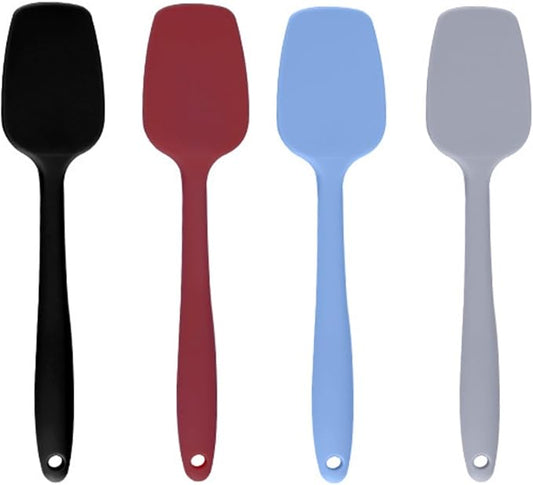 Shappy 4 Pieces Silicone Cooking Spoons 10.6 Inch Heat Resistant Kitchen Spoons for Mixing, Serving and Stirring Upgrade Large Non Stick Basting Utensils, Dishwasher Safe(Spatula,Classic Color) by Shappy
