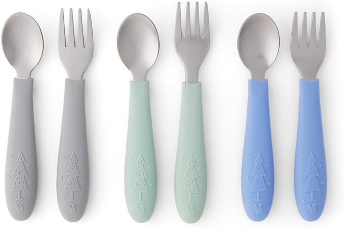 Elk and Friends Kids Silverware with Silicone Handle | Childrens Safe Flatware | Toddler Utensils | Baby Spoons + Forks | Stainless Steel Cutlery | Dishwasher Safe | 6 Pieces by ElkandFriends