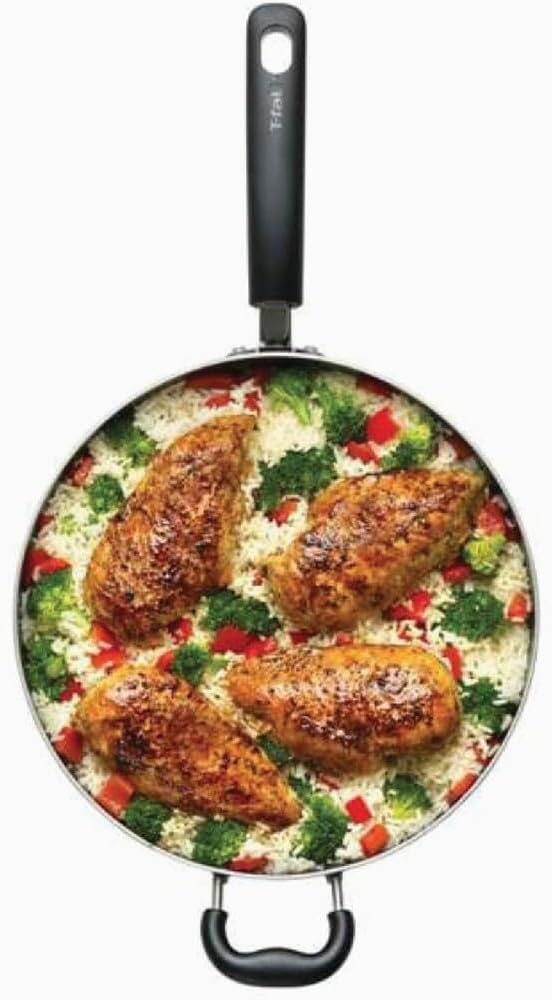 T-Fal Specialty Nonstick Saute Pan with Glass Lid 5 Quart, Oven Broiler Safe 350F, Cookware, Deep Frying Pan with Handle, Skillet, Kitchen, Pots and Pans, Dishwasher Safe, Black - Image 2