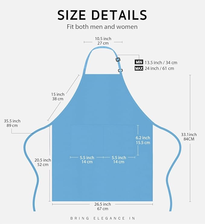 Syntus Apron for Men Women, Adjustable Cooking Kitchen Chef Aprons with 2 Pockets, Cotton/Polycotton/Polyester - Image 2