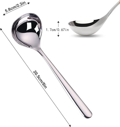 Comicfs 2 Pack Gravy Ladle, SUS 304 Stainless Steel Soup Ladle, Small Soup Ladles, Sauce Ladles, Small Serving Ladle, Solid Serving Spoon 8-Inch (Silver) - Image 2