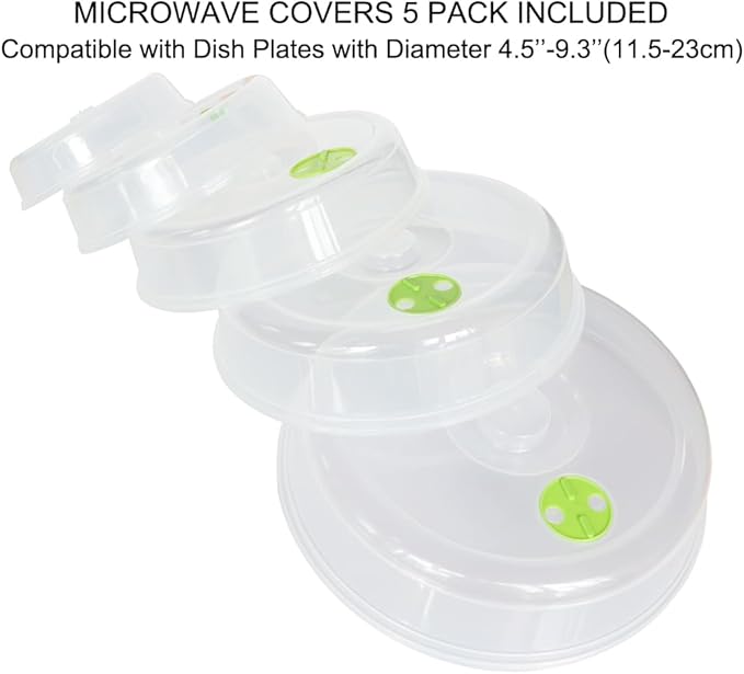 Microwave Covers for Food 5 PCS Microwave Splatter Lid Cover Dish Cover Plate Splatter Shield for Microwave Oven