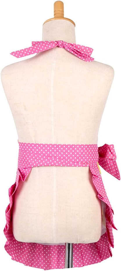 G2PLUS Kid Cotton Aprons, Toddler Apron with Pocket, Pink Cupcake Child Apron for Girls, Cooking, Baking, Kitchen, Art Craft Use