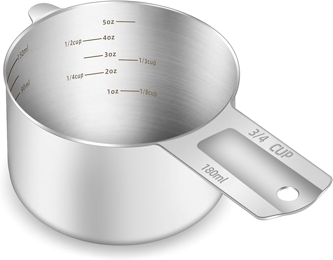 1PCS 3/4Cup (180ml, 6oz) Single Measuring Cup, Etched Inner Scale Stainless Steel Measure Scoop, Metric and US Measurement, Dishwasher Safe by BERYLER