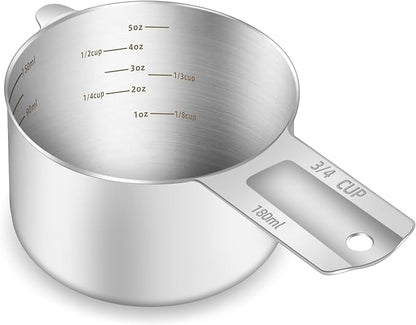1PCS 3/4Cup (180ml, 6oz) Single Measuring Cup, Etched Inner Scale Stainless Steel Measure Scoop, Metric and US Measurement, Dishwasher Safe by BERYLER