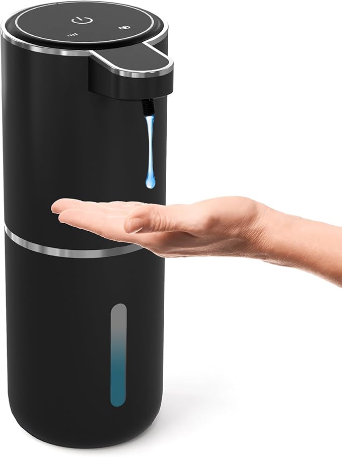 Automatic Soap Dispenser Touchless,Liquid Hand Soap Dispenser 12.8oz USB 4levels Adjustable Dispenser Electric Wall Mounted Smart for Bathroom and Kitchen Dish Soap，Easy for Toddlers(Black) by MTYGK