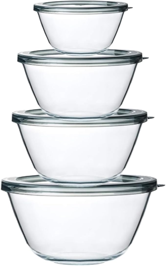 M MCIRCO Glass Mixing Bowls with Lids, 4 Packs Glass Bowl Set, Nesting Bowls for Meal Prep, Food Storage, Bowls For Cooking, Baking, BPA-Free, 0.8/1.7/2.9/4.8 Qt by MMCIRCO