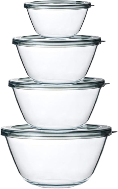 M MCIRCO Glass Mixing Bowls with Lids, 4 Packs Glass Bowl Set, Nesting Bowls for Meal Prep, Food Storage, Bowls For Cooking, Baking, BPA-Free, 0.8/1.7/2.9/4.8 Qt by MMCIRCO