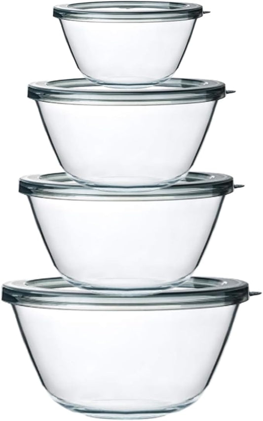 M MCIRCO Glass Mixing Bowls with Lids, 4 Packs Glass Bowl Set, Nesting Bowls for Meal Prep, Food Storage, Bowls For Cooking, Baking, BPA-Free, 0.8/1.7/2.9/4.8 Qt by MMCIRCO