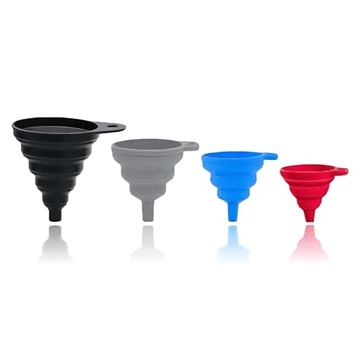 Kitchen Funnel Set of 4 – Collapsible Silicone Funnels for Filling Bottles, Spice Jars, and Mason Jars – BPA-Free, Food Grade, Dishwasher Safe, Foldable for Easy Storage