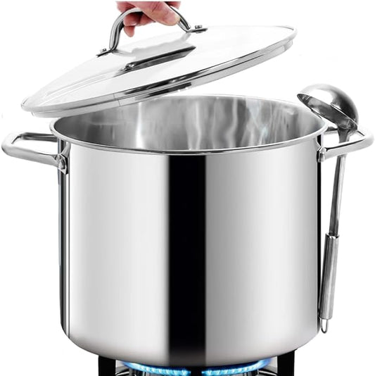 HOMICHEF 16 Quart LARGE Stock Pot with Glass Lid - NICKEL FREE Stainless Steel Healthy Cookware Stockpots with Lids 16 Quart - Mirror Polished Induction Cooking Pot by HOMICHEF