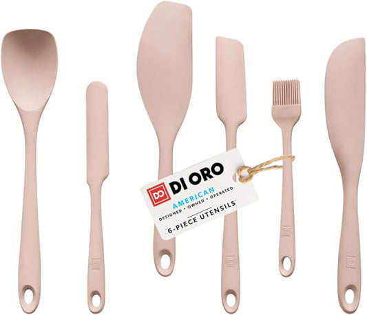 DI ORO 6-Piece Silicone Spatula Set - Rubber Kitchen Utensils for Baking, Cooking & Mixing - Heat-Resistant 600°F BPA Free Spatulas for Nonstick Cookware - Dishwasher Safe (Cashmere Rose)