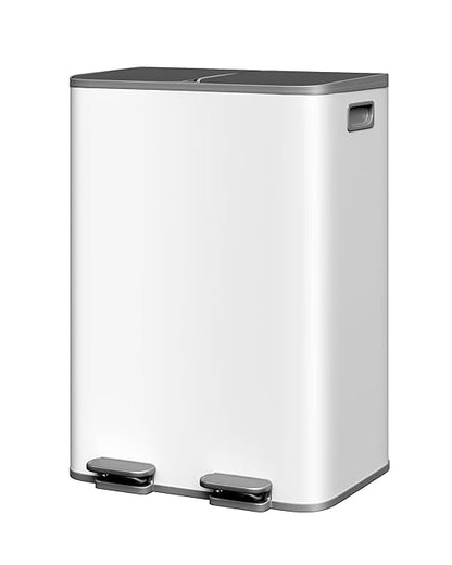 Garvee Trash Can, 2 x 8 gal (2 x 30 L) Garbage Can for Kitchen Dual Compartment Recycling Kitchen Step Trash Bin, Stainless Steel Trash and Recycle Bin Combo with Soft-Close Lid, Grayish-White by Garvee