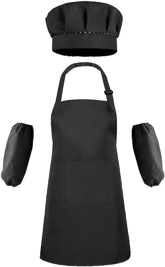 Kids Apron Set Chef Hat Sleeve Outfit Costume Toddler Girl Boy Aprons Cooking Baking Painting 5-13 years old