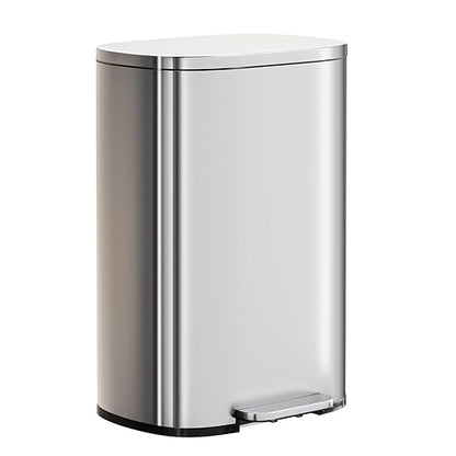 PayLessHere Trash Can with Lid, 13 Gallon (50L) Stainless Steel Kitchen & Office Recycling Bin with Foot Pedal Soft Close & Inner Bucket by PayLessHere