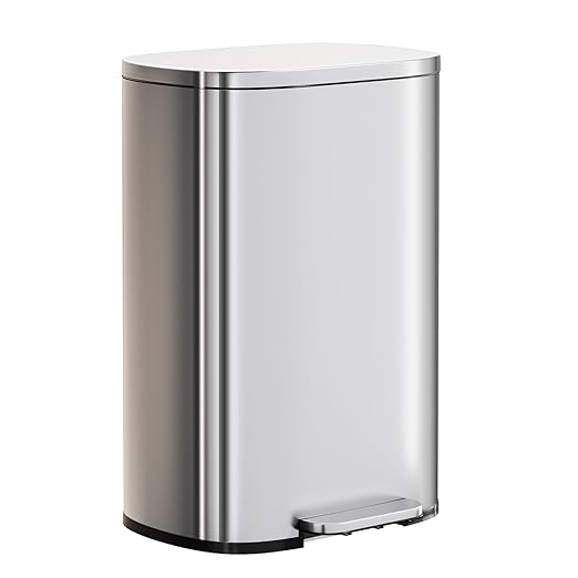 PayLessHere Trash Can with Lid, 13 Gallon (50L) Stainless Steel Kitchen & Office Recycling Bin with Foot Pedal Soft Close & Inner Bucket by PayLessHere