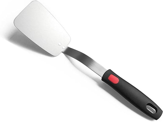 Stainless Steel Flexible Spatula Solid Turner, XiaoZu Thin Metal Spatula for Cast Iron Skillet, Thin Blade and Heat Resistant Silicone Handle, Great for Egg, Cookie, Meat, Crep, Medium