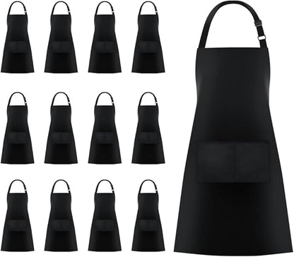 Jubatus 12 Pack Bib Aprons with 2 Pockets Cooking Chef Kitchen Apron for Women Men, Black by Jubatus