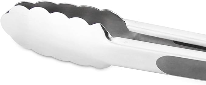 Premium 304 Stainless Steel Tongs Set – 12" Grill Tongs & 9" Cooking Tongs, Heat Resistant up to 600°F, Wavy Grip Head, Non‑Slip Handle with Locking Clip & Hanging Loop, Dishwasher Safe, Grey - Image 2