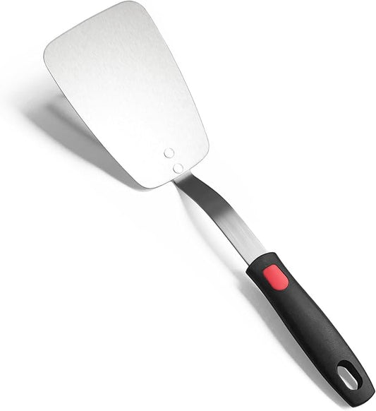 Stainless Steel Flexible Spatula Solid Turner, XiaoZu Thin Metal Spatula for Cast Iron Skillet, Thin Blade and Heat Resistant Silicone Handle, Great for Egg, Cookie, Meat, Crep, Large