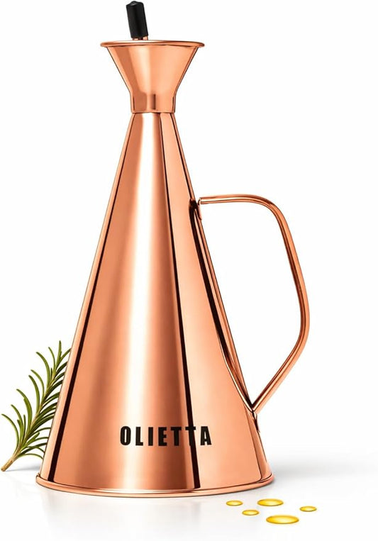 Olietta Olive Oil Dispenser Bottle Copper Stainless Steel Non Drip Leak Proof No Mess Vinegar Pourer & Kitchen Drizzler 8.5 oz 250ML 0.25 Litre Great for Pouring & Drizzling Easy to Clean & Leakproof by Olietta