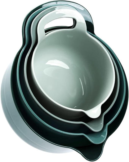 BoxedHome 4 Pack Nesting Mixing Bowl with Pour Spout and Handle, BPA free Microwave & Dishwasher Safe(Green, 4 Pack with Handle) by BoxedHomeProducts