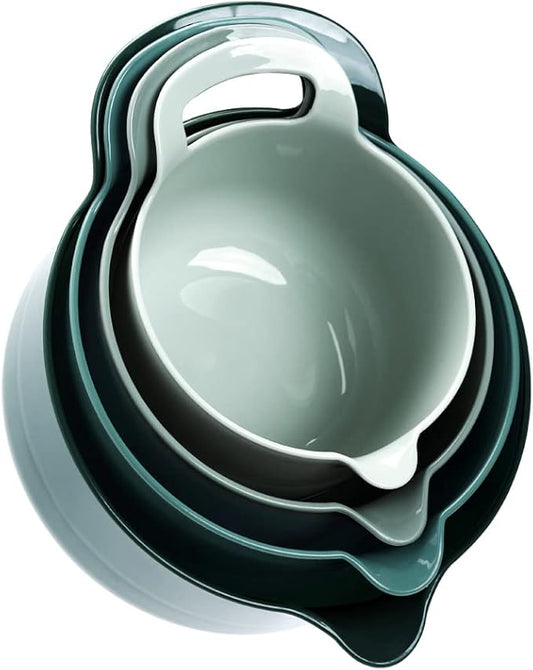BoxedHome 4 Pack Nesting Mixing Bowl with Pour Spout and Handle, BPA free Microwave & Dishwasher Safe(Green, 4 Pack with Handle) by BoxedHomeProducts