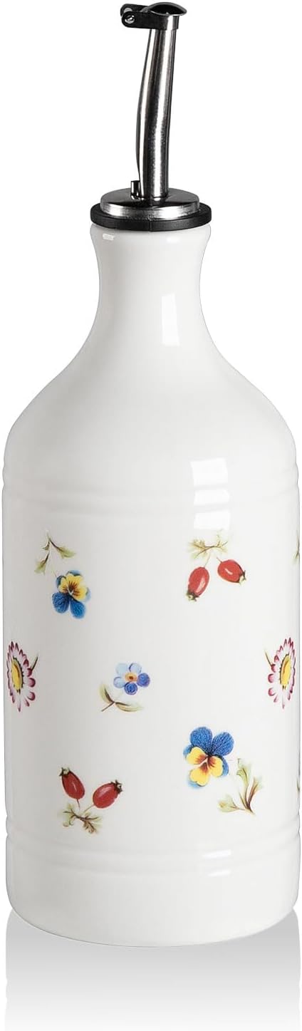 Sweejar Ceramic Olive Oil Dispenser Bottle for Kitchen, 15.5 Oz Relief Opaque Oil and Vinegar Dispenser Bottle with Spout, Suitable for Soy Sauce, Coffee Syrup, Liquids (Garden) by Sweejarco1949