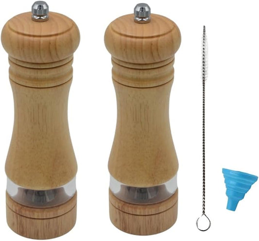 Classic Salt and Pepper Grinder Set,Refillable Salt and Pepper Mills,Manual Oak Wood Salt Grinder,Pepper Grinder,Visible Adjustable Ceramic Grinding Rotor,2 Packs set 6.5 inch Each