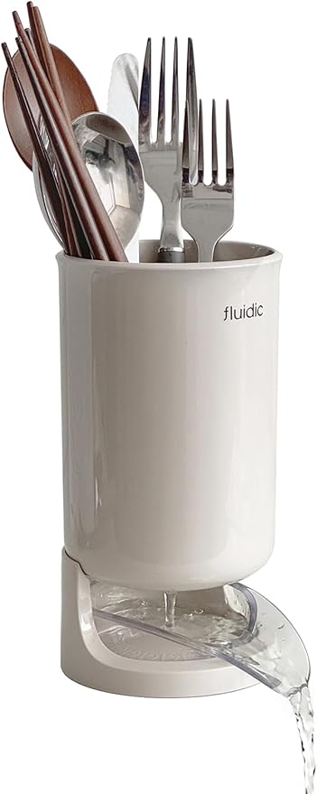carrotez Utensil Drying Holder for Kitchen Counter, Self Draining, Small Utensil Cutlery Flatware Silverware Holder Drainer Cup, Beige, 1 ea by Carrotez