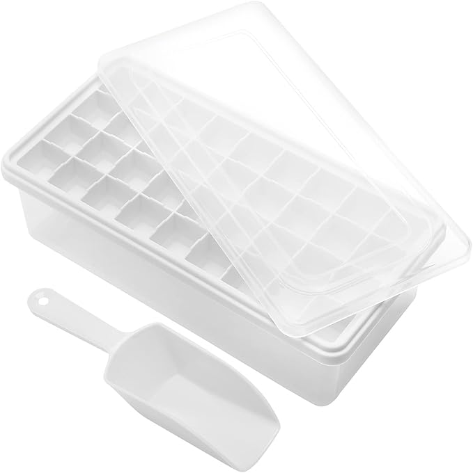 Silicone Ice Cube Tray with Leak-Proof Lid & Storage Bin for Freezer – BPA-Free 36-Piece Nugget Ice Molds, Spill-Resistant Cover & Ice Scoop Container Cover by CZWLHG