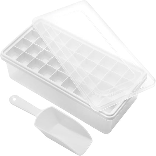 Silicone Ice Cube Tray with Leak-Proof Lid & Storage Bin for Freezer – BPA-Free 36-Piece Nugget Ice Molds, Spill-Resistant Cover & Ice Scoop Container Cover by CZWLHG