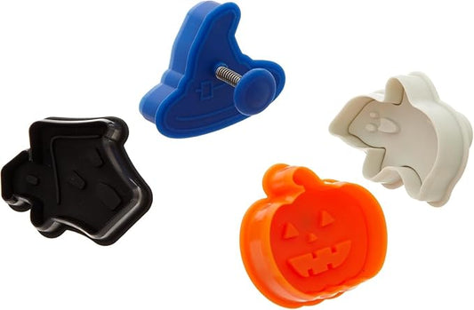 Ateco 1992 Halloween Themed Plunger Cutters, Set of 4 Shapes for Cutting Decorations & Direct Embossing, Spring-loaded Handle, Food Safe Plastic