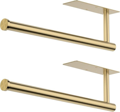Paper Towel Holder Under Cabinet, Self-Adhesive,No Drilling, Stainless Steel, Wall-Mounted for Kitchen and Bathroom, Easy Install, Durable, Space-Saving, Ideal for Home, RV (Gold, 2 Pack) by CHIKESI