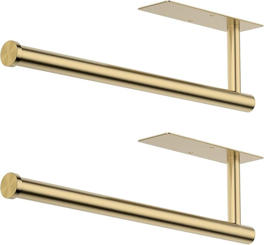 Paper Towel Holder Under Cabinet, Self-Adhesive,No Drilling, Stainless Steel, Wall-Mounted for Kitchen and Bathroom, Easy Install, Durable, Space-Saving, Ideal for Home, RV (Gold, 2 Pack) by CHIKESI