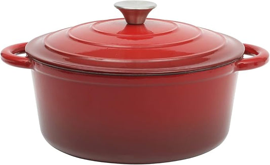 Gibson Home Addlestone 5-Quart Red Enamel Cast Iron Dutch Oven with Lid and Dual Handles – Durable Round Cooking Pot by GibsonHomewares