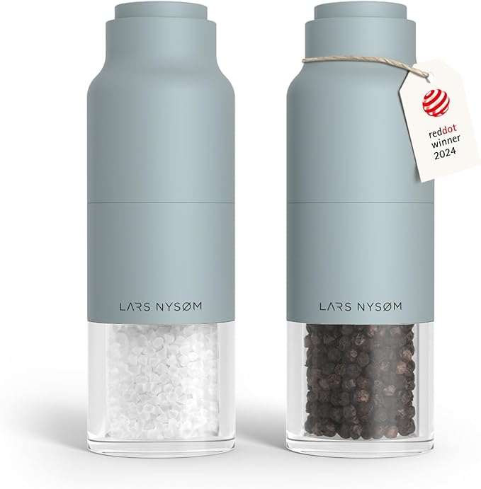 LARS NYSØM Salt and Pepper Grinder Set, Stainless Steel Manual Salt and Pepper Mills, Adjustable Ceramic Grinder, Design Spice Shakers (Sky Blue)