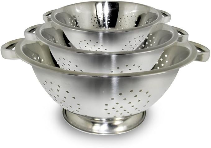 ExcelSteel Colander Set Stainless Steel | Nesting Design | Mirror Polished | Oversized Handles | 1-4 Quart, Set of 3 by EXCELSTEEL