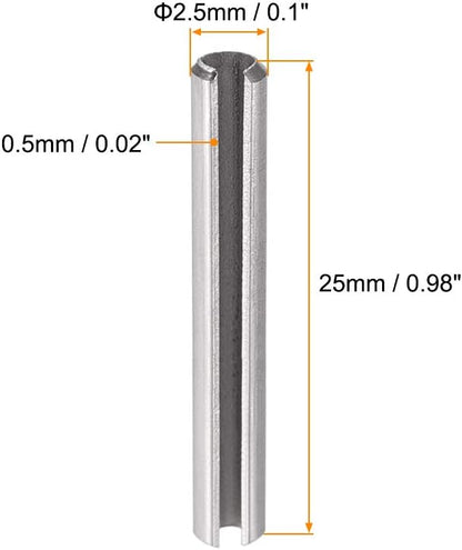 uxcell Slotted Spring Pin - M2.5 x 25mm 304 Stainless Steel Split Spring Roll Dowel Pins Plain Finish 20Pcs