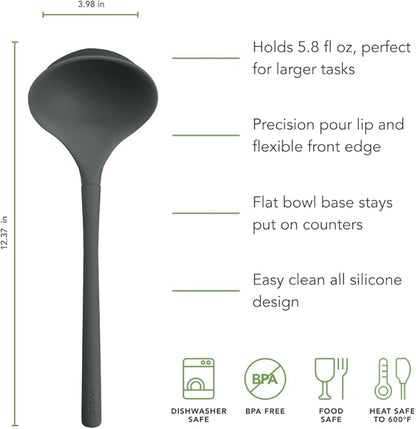 Tovolo Flex Core Silicone Ladle BPA Free Charcoal Gray Deep Silicone Soup Ladle, Heat Resistant All Silicone Ladle Construction, Large Dishwasher Sage Soup Ladle Kitchen Utensil for Cooking