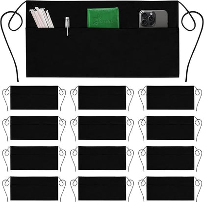 GREEN LIFESTYLE Server Aprons with 3 Pockets - Waist Apron, Waitress Apron for Women and Man, Water Resistant with Long Waist Strap Reinforced Seams, Half Apron (24 Pack - Black) by GreenLifeStyle