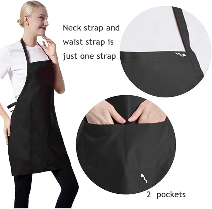 12 Pcs Bib Bulk Black Aprons for Women Men Adult Girls Unisex with 2 Pockets, Baking Cooking Kitchen Painting Apron (Black,12 pcs) - Image 2