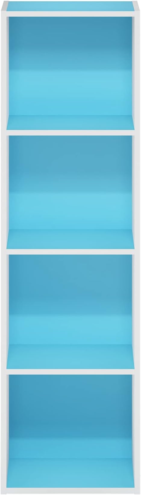 Furinno PASIR Book Shelf, 4-Tier Modern Bookshelf, Open Shelves Bookcase 9 x 12 x 42, Easy Assembly, for Living Room, Bedroom, Home Office, Light Blue/White - Image 8