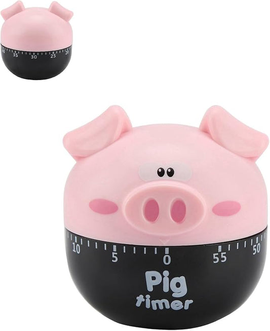 Cute Pig Kitchen Timer, 55 Minute Timer Mechanical Count Down Timer Clock for Cooking Baking Time Management, Pink, 6.5 * 7cm/2.6 * 2.8in