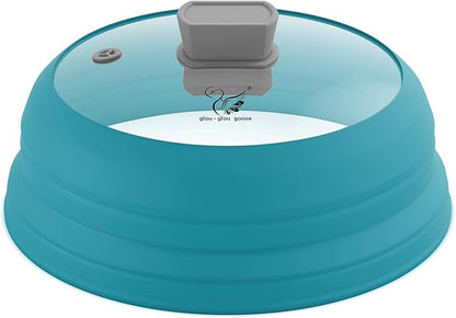 Microwave Splatter Cover Glass Cover Splatter Guard Lid with Collapsible Silicone for Food Cover Plate Cover 10.8 inch Blue by GGG-GLOU-GLOUGOOSE