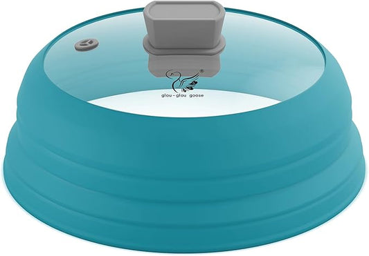 Microwave Splatter Cover Glass Cover Splatter Guard Lid with Collapsible Silicone for Food Cover Plate Cover 11.8 inch Blue by GGG-GLOU-GLOUGOOSE
