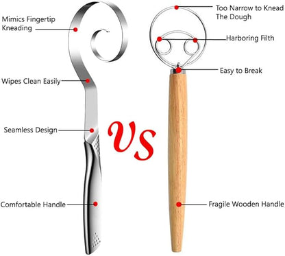 Seamless Danish Dough Whisk -10" Stainless Steel Dutch Bread Dough Whisk Tool for Sourdough Bread Baking, Whisking, Pizza, Pastry, Cake Batter, Biscuits,Dishwasher Safe - Image 3