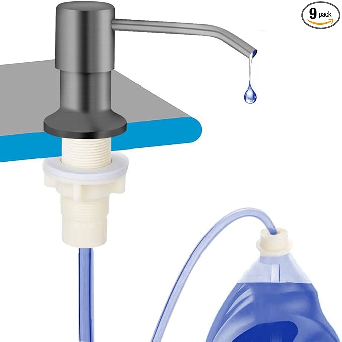 OHiHi Dish Soap Dispenser for Kitchen Sink, Countertop Sink Soap Dispenser Water Pump with 47” No-Spill Extension Tube Kit Design for Kitchen Bathroom, No More Refills （Gray） by OHiHi