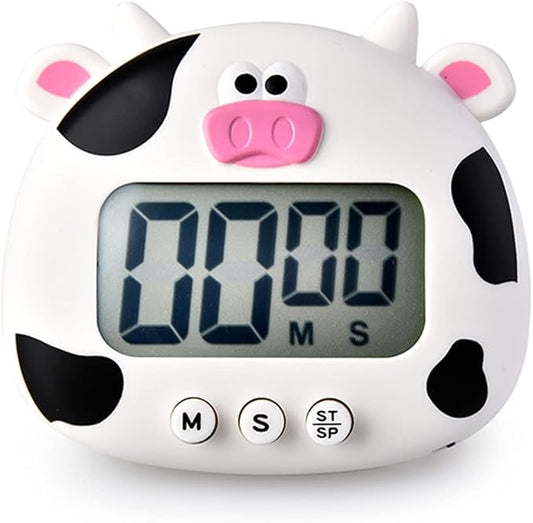 Kitchen Timer, Cute Cartoon Animal Countdown, Digital Cooking Timer with Magnetic, LCD Large-Screen Visual Clock, Hangable Alarm Clock with Stand，for Cooking Bake Sport Game (Cow)