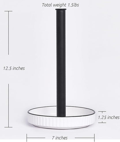 VROOMIUM Black Paper Towel Holder Countertop, Ceramic Base Easy-to-Clean, 1.5 lbs, 7" B x 12.5" H, Stable Elegant and Durable Kitchen Roll Stand